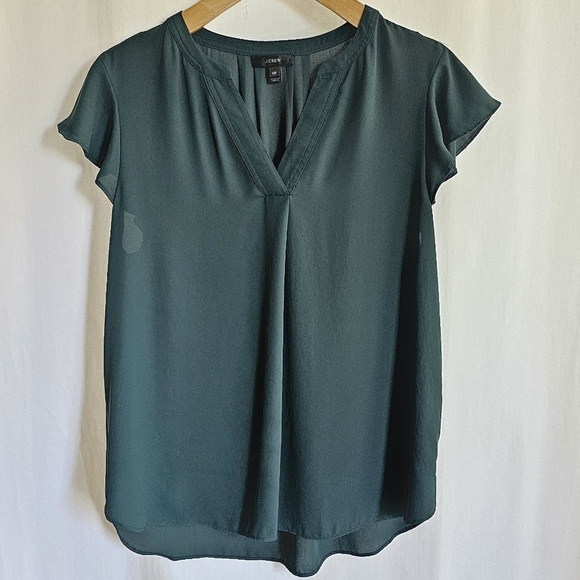 J Crew Green Short Cap Sleeve Chiffon Blouse - Picture 4 of 10